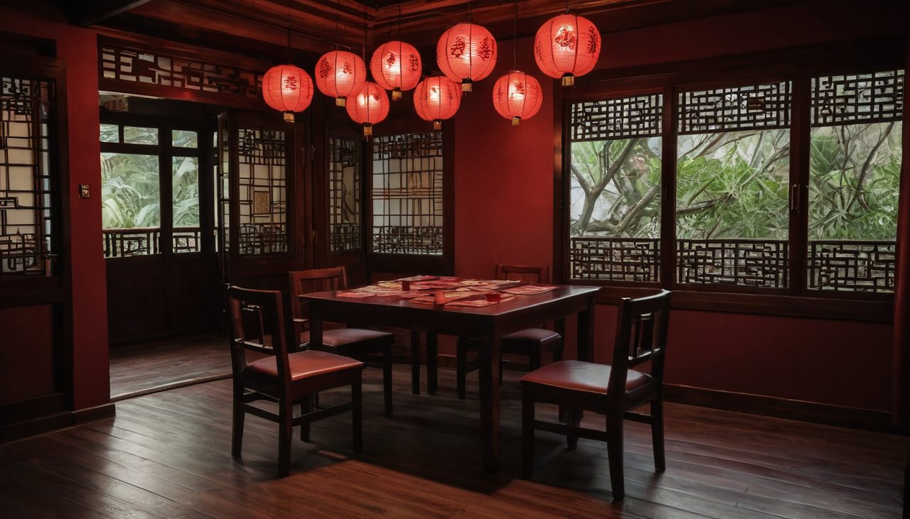 麻將來了免費試玩示意圖:紅金牌桌上一階一階往上亮的翻倍階梯與台灣麻將牌