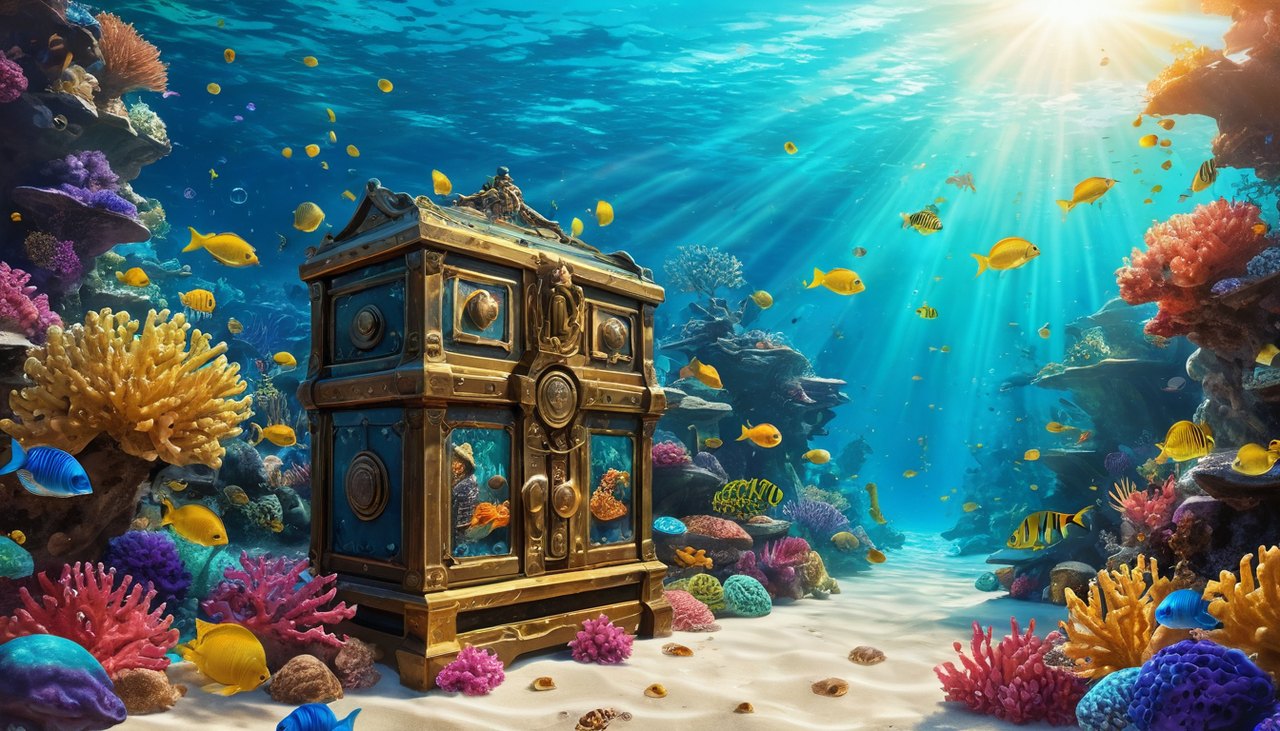 海洋天堂3捕魚機主題示意圖:海底珊瑚與金色魚群
